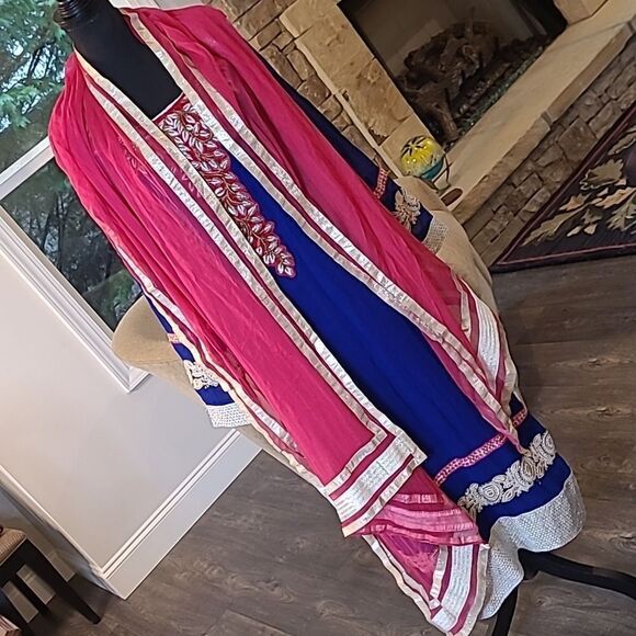 Homemade Indian Blue and Pink Dress with Silver Tassels - Picture 4 of 11